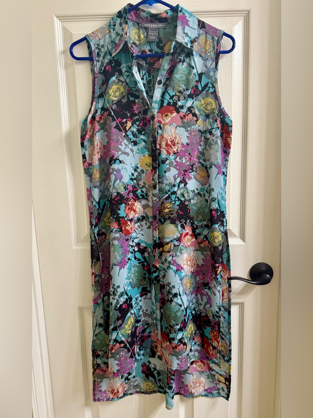 Kate & Mallory Aqua Multi Floral Sleeveless Tunic